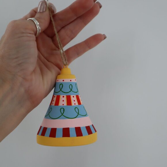 Hand-Painted Bell Ornament Yellow Christmas Holiday Decor Seasonal Festive NWT - Picture 3 of 8
